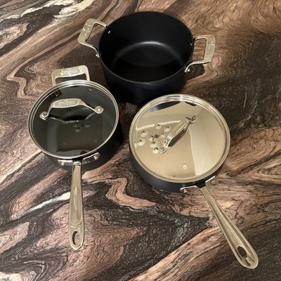 3 All-Clad Hard Anodized Nonstick Sauce Pans, 2.5 Qt, 2.5 Qt. 4 Qt, PLEASE READ