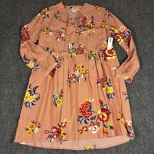 Old Navy Floral Tunic Top Laced V-Neck Boho Peach Pink Long Sleeve Small NWT