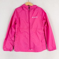 Columbia Windbreaker Jacket Girls S 7/8 Pink Lightweight Hooded Full Zip Outdoor