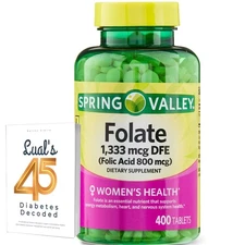 Folate 1,333 mcg. Spring Valley Folate Dietary Supplement, 1,333 mcg DFE, 400...
