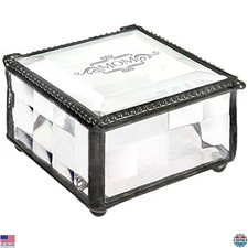 Engraved Glass Jewelry Box by J Devlin - Vintage Vanity Display Case & Organizer