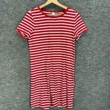 Old Navy Dress Women M Medium Red Striped Shift Short Cotton Short Sleeve Casual