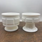 Vintage White Milk Glass Embossed Grecian Footed Pedestal Vase Pots Lot of 2