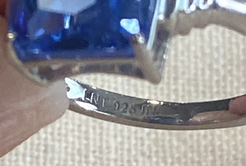 Sterling Silver Ring Large Rectangular Blue Stone… - image 7