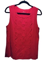 Talbots Red Sleeveless Eyelet Cotton Modal Casual Tank Top L