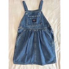 Vintage OshKosh Bgosh Girls Blue Denim Overall Jumper Dress Size 5 922-7004