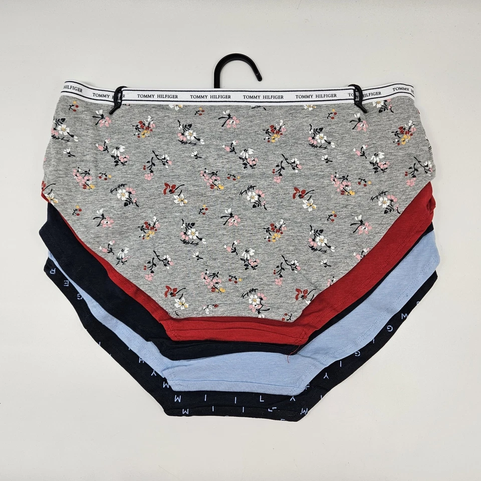 TOMMY HILFIGER 5 件装女式 M L XL 标志棉质时髦内裤灰色红色海军蓝 — 第 3/4 张图片