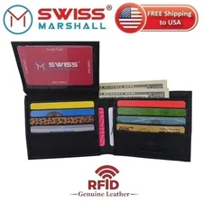 Swiss Marshall Men's RFID Blocking Genuine Leather Classic Bifold Wallet with...