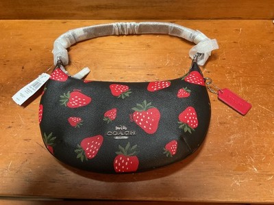 NWT COACH PAYTON HOBO BAG wild strawberry motif on black canvass/leather