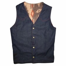 70s Western Denim And Wool Vest Mens Medium