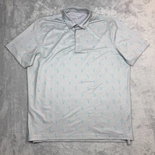 Johnnie-O Polo Shirt Men Gray XL Gray Seal AOP Flamingo Print Golf Vacation
