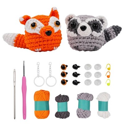 DIY Crochet Kit for Beginners 2pc Fox & Raccoon Amigurumi Set w/ Video Tutorials
