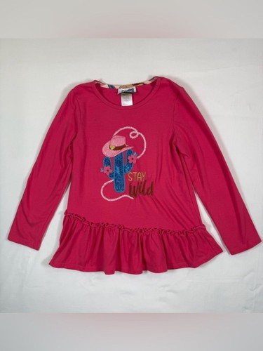 COUNTING DAISIES Girls 8 Cactus Graphic Ruffle Hem Top Western Boho Cowgirl