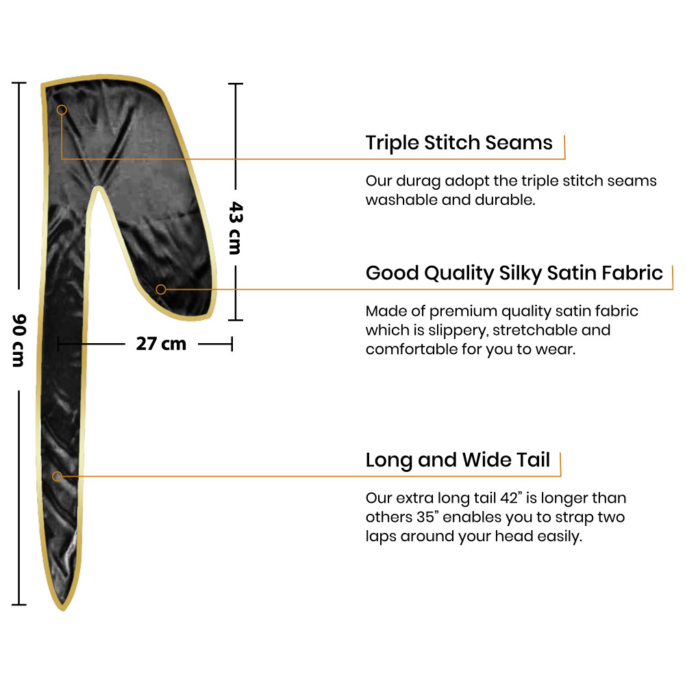 Silky Durag with Gold Border for Men & Women – Premium Soft Satin Du Rag