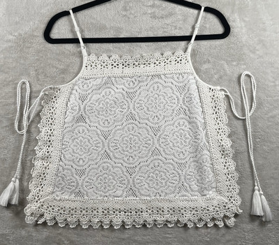 Aerie Tank Top White M Crochet Lace Knit Open Side Boho Chic Coquette Romantic