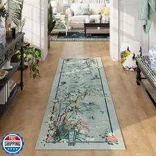 Vowkten Runner Rug 2x6 Chinoiserie-Style Floral Vintage Kitchen Rugs Non Slip