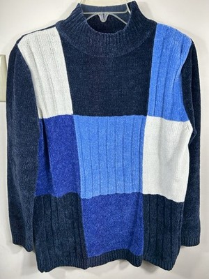 VTG Classic Elements Color Block Sweater Women s M Blue Old Money Cottagecore