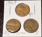 1929 P, D, S, Lincoln Wheat Cent, Penny, Fine Condition
