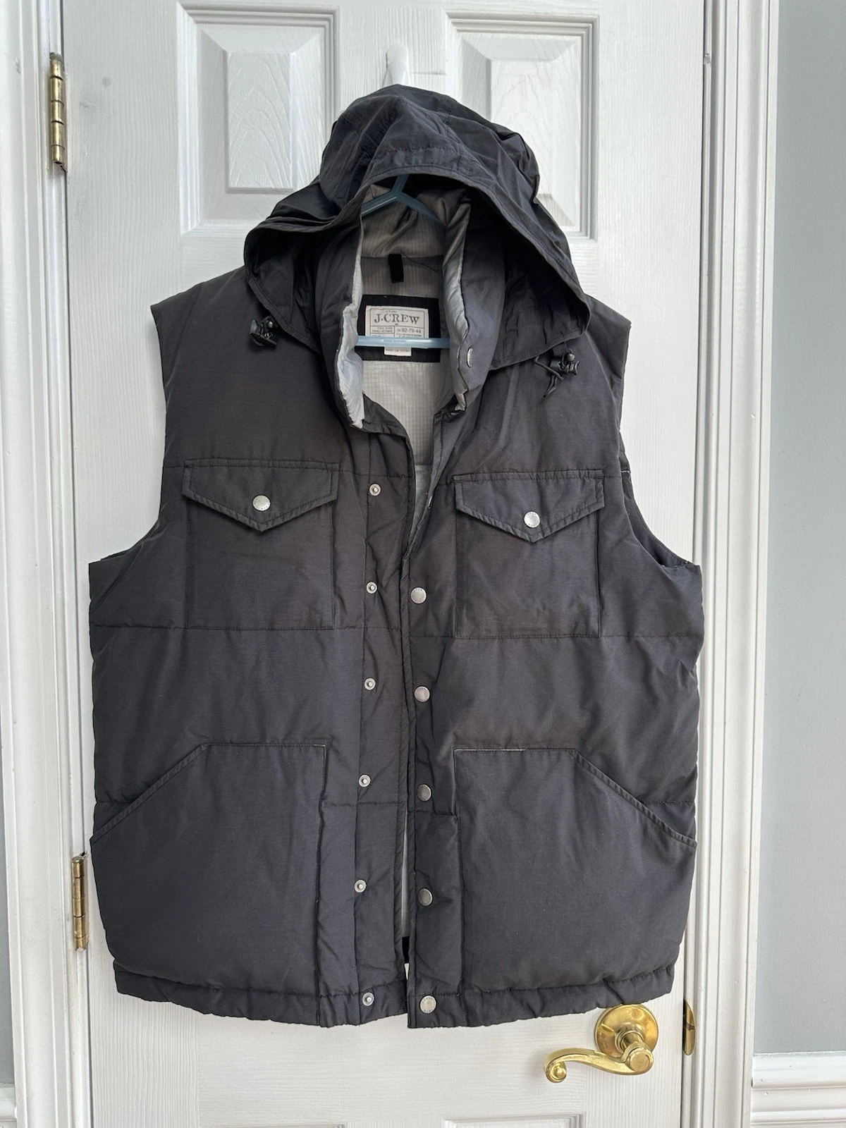 J CREW Feather Down Vest Sz M Puffer Hood Mens Outdoor