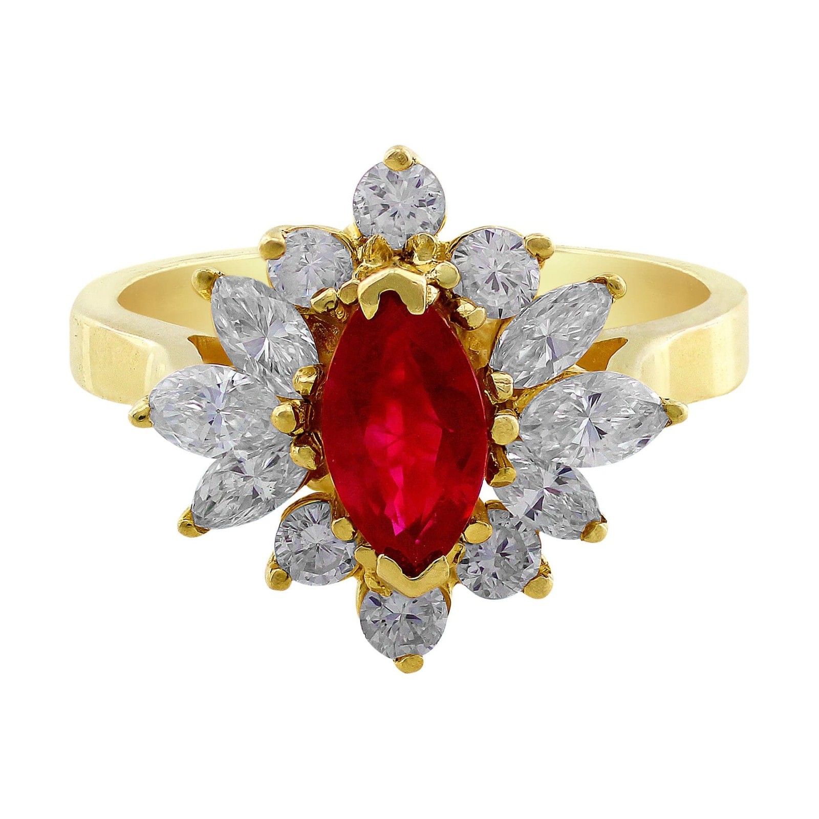 Estate Marquise Cut Ruby Diamond Ring - image 1