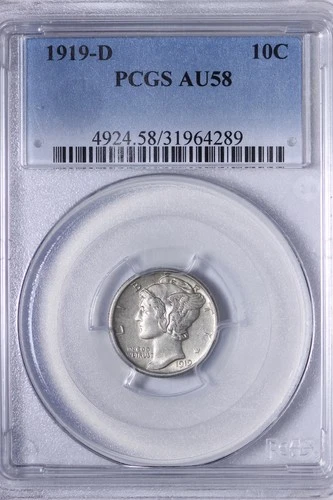 1919-D Mercury Dime PCGS AU58 Very Nice Example *SADDO*