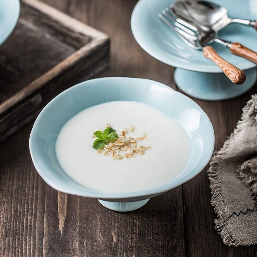 Ceramic Footed Bowl Round Pedestal Fruit Dessert Stand Kitchen Counter Decor 8.3