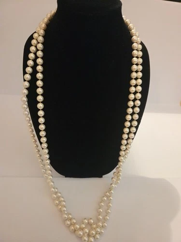 Vintage Faux Pearl Necklace: Extra Long Strand, Costume Jewelry!