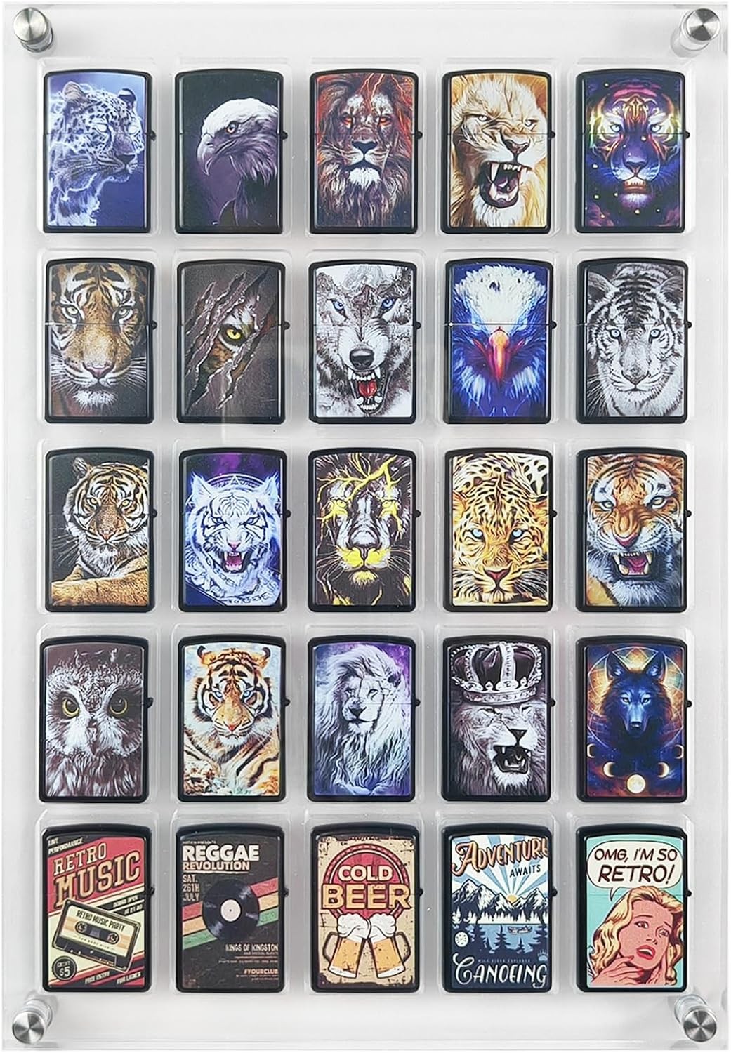 25-Slot Wall Mounted Acrylic Display Case for Zippo Lighters, Clear Cabinet