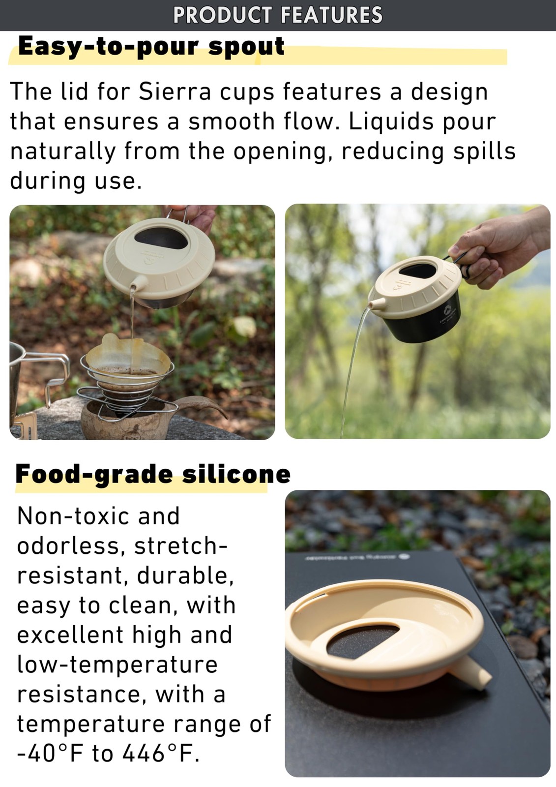 Sierra Lid Kettleless Silicone Lid Sierra Cup Lid S-GH