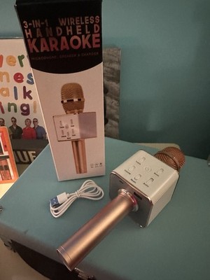 3-in-1 Wireless Karaoke Microphone Rose gold Bluetooth USB Speaker Echo Control