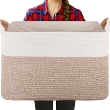 Extra Large Laundry Basket, 95L Blanket Basket for Living Room, Cotton Rope S...
