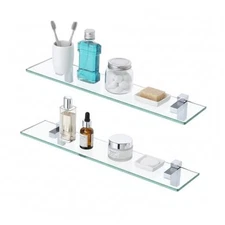  Glass Shelf for Bathroom, 24 Inch Bathroom 24 Inch (2 Pack) Polished Finish