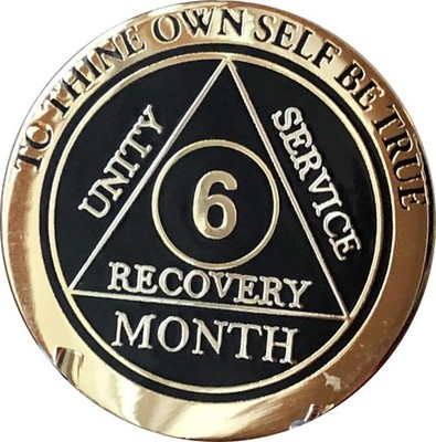 6 Month AA Medallion Elegant Black Gold and Silver Plated Chip