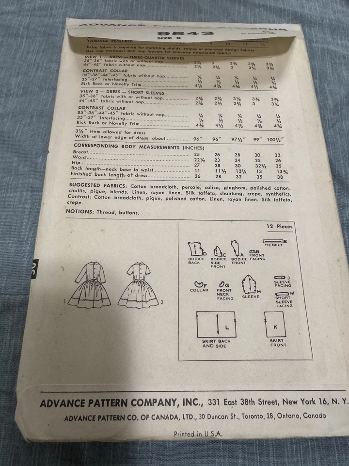 ADVANCE VTG 1960’s #9543 VINTAGE GIRLS PRINCESS SEAM DRESS PATTERN SZ 8 UNCUT;FF - Image 3 of 4