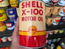 VINTAGE~ FULL NOS SHELL X-100~ NICE 1-QUART MOTOR OIL CAN! EXCELLENT CONDITION!