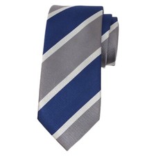 SPREZZA Mens Silk Tie Necktie Blue Gray White Bar Stripe 2.75 Slim Designer
