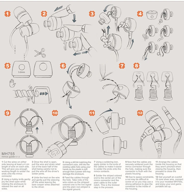 Подлинные оригинальные модифицированные наушники-вкладыши Sony MH755 MMCX сделай сам - Изображение 2 из 2