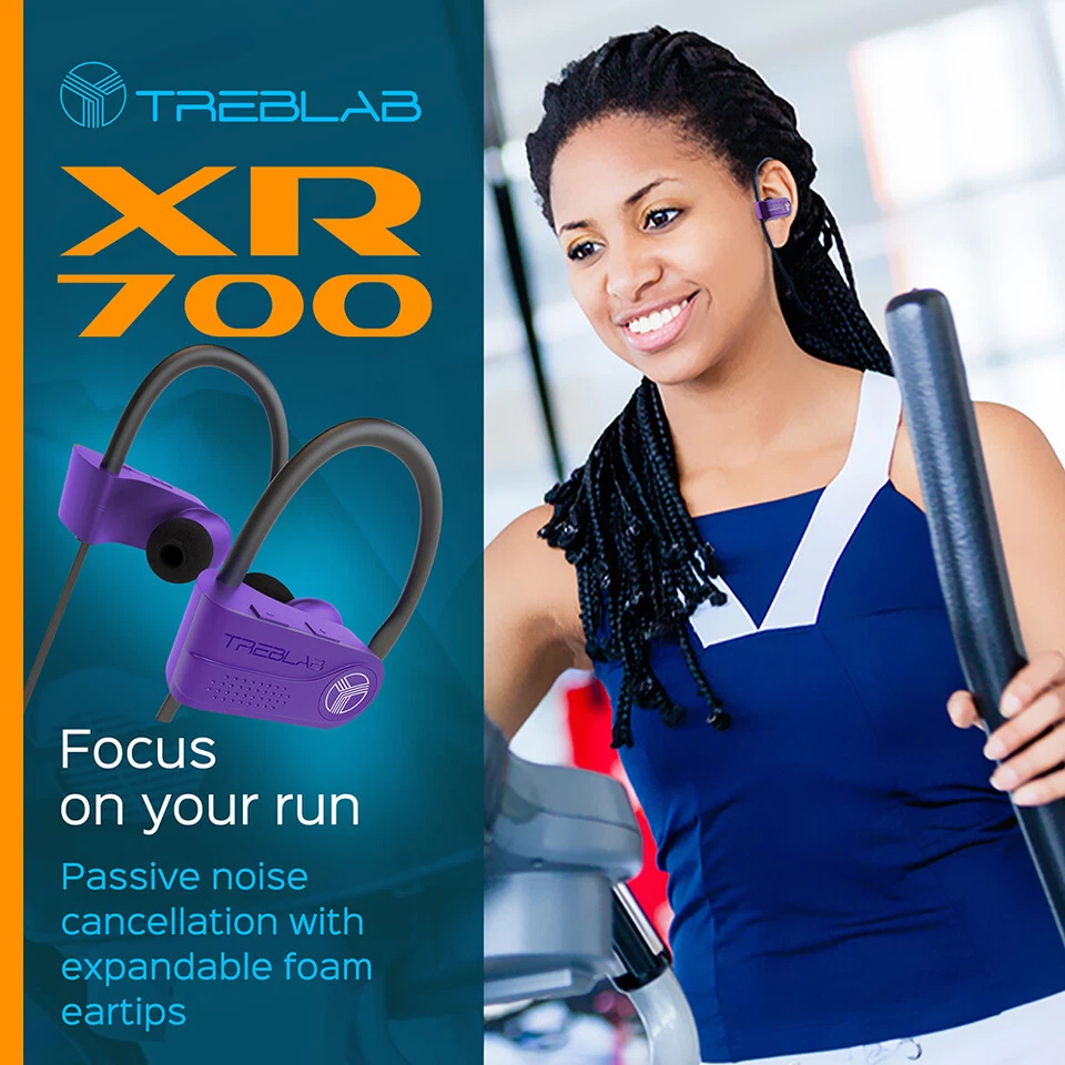 TREBLAB XR700 Wireless Workout Earphones Custom Adjustable Earhooks Purple - Image 2 of 4