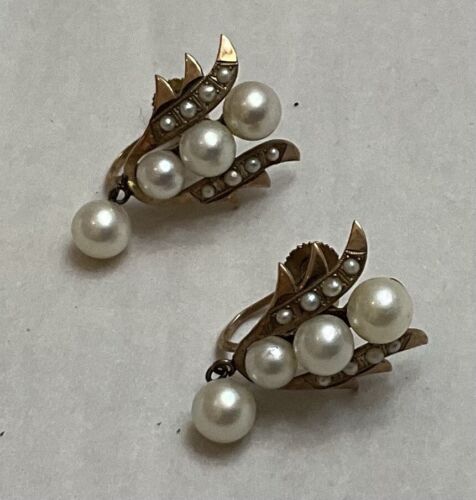 vintage 10k gold pearl earrings preowned - image 1