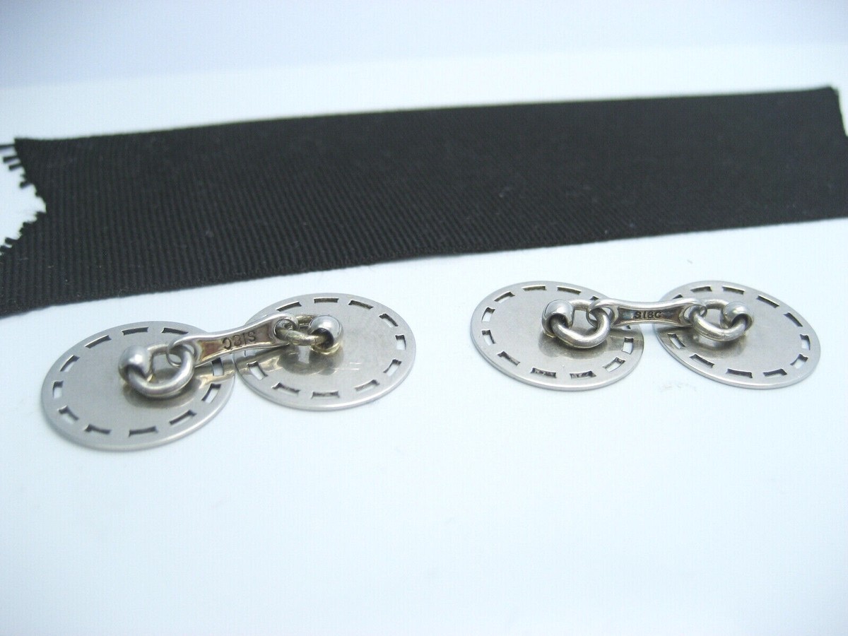 Boutons De Manchette Vintage Strobell & Crane 1915 - Or 14K, Saphir Et Diamant, état Exceptionnel