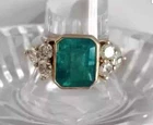 Art Deco Style Green Emerald Lab Created Diamond 14K Gold Finish Engagement Ring