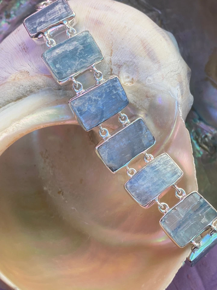 Kyanite Slice & Sterling Silver Artisan Bracelet Handcrafted By Sanchi & Filia P - Image 4 of 4