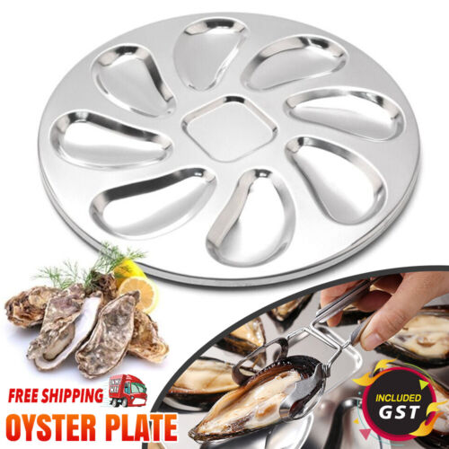 Oyster Wheel Cooking Serving Tray Stainless Steel Round Seafood Plate Dish - Picture 1 of 7