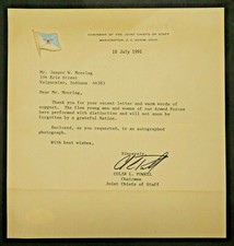 Colin Powell Joint Chief of Staff Secretary of State Signed Letter w/ JSA COA 