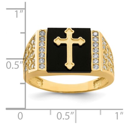 砂金　24k 10k Yellow Gold Cubic Zirconia and Onyx Cross Ring Size 10