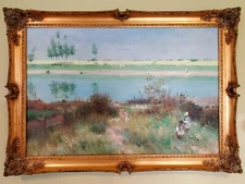Large early 20th century Oil On Canvas Lakeside Landscape Signed F. Latte