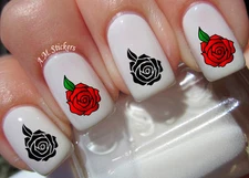 Red and Black Rose Nail Art Stickers Transfers Decals Set of 20 - A1008