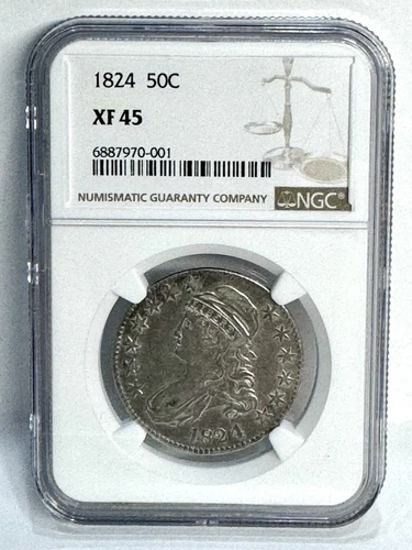 1824 Capped Bust Silver Half Dollar 50c NGC Graded XF45 Early US Coin #001