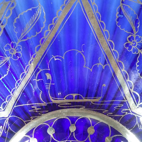 Platter Italian Cobalt Blue Glass w/ Silver Overlay Large Beaded Edge Vintage - Picture 7 of 10