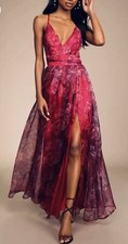 Lulu’s maxi dress floral red formal celebration wedding festive  women’s L New